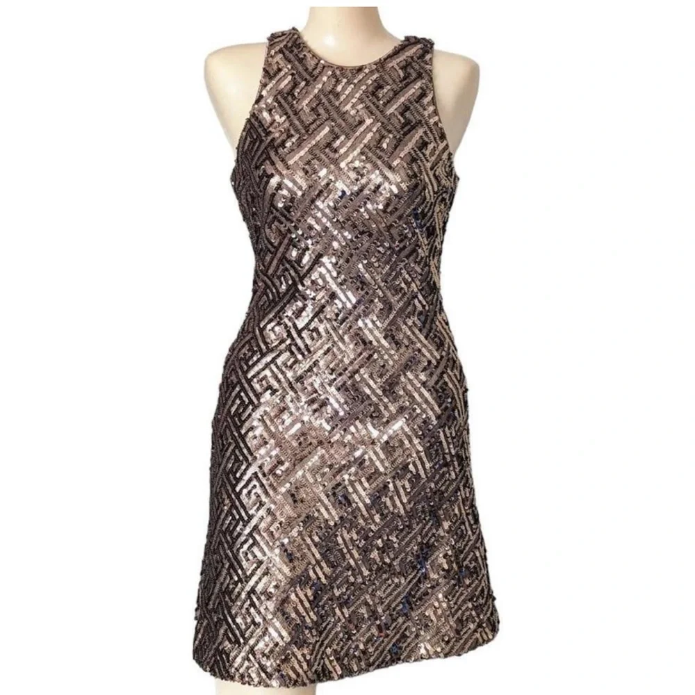 Dress the Population Mia Bronze Sequin Mini Dress Sz S - Picture 8 of 11